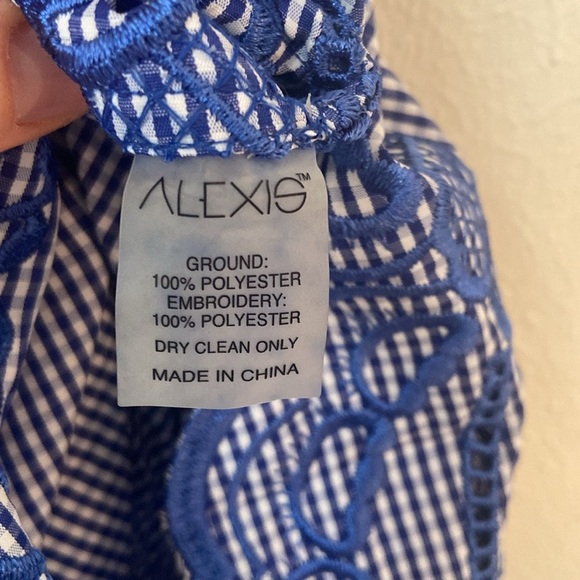 ALEXIS Blue/White Gingham Off Shoulder Embroidered Eilis Top - Picture 5 of 5